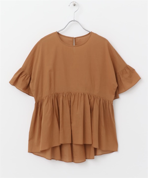 F by ROSSO 棉質巴里紗碎褶剪接罩衫(淺棕色-FREE-LIGHT BROWN)