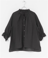 涼感微透膚荷葉邊罩衫(黑色-FREE-BLACK)