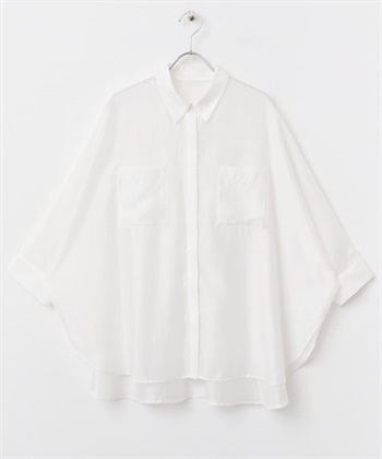 透膚蝙蝠袖襯衫(米白色-FREE-OFF WHITE)