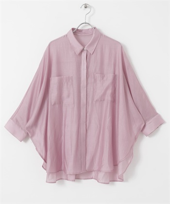 透膚蝙蝠袖襯衫(粉紫色粉紅色-FREE-PINK)