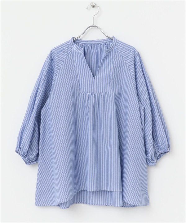 F by ROSSO / UR TECH 亞麻蓬袖罩衫(藍色條紋-FREE-其他藍色)