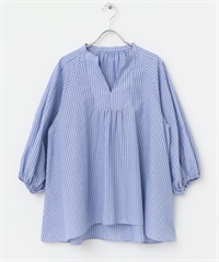 F by ROSSO / UR TECH 亞麻蓬袖罩衫(藍色條紋-FREE-其他藍色)