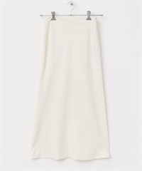 日本製涼感混麻料斜裁長裙(米色-38-OFF WHITE)