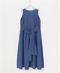 混麻料蝴蝶結洋裝(藍色-FREE-BLUE)