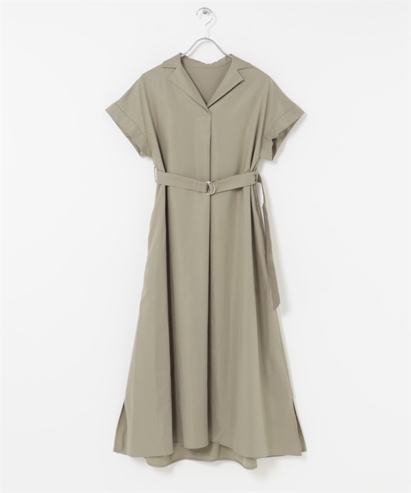 腰帶設計開領洋裝(膚色-FREE-BEIGE)