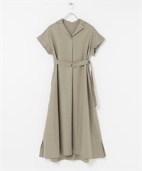 腰帶設計開領洋裝(膚色-FREE-BEIGE)