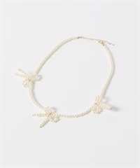 蝴蝶結珍珠短項鍊(白色-FREE-WHITE)