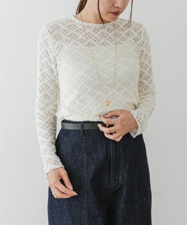 F by ROSSO 彈性起毛蕾絲套衫