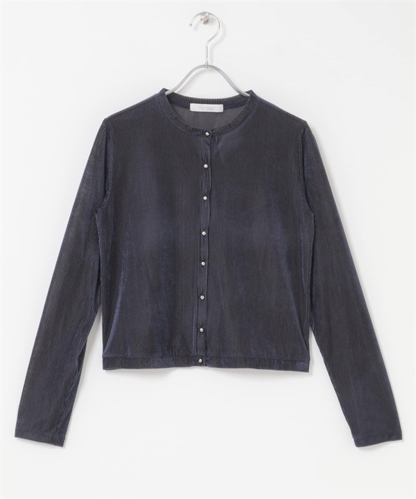 F by ROSSO 透膚羅紋絲絨短版開襟衫(藏青色-FREE-NAVY)