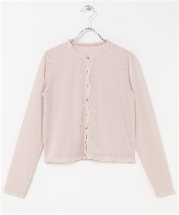 F by ROSSO 透膚羅紋絲絨短版開襟衫(粉紅色-FREE-PINK)