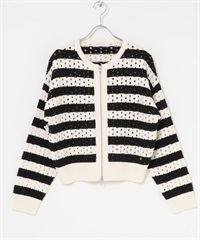 F by ROSSO 鏤空織紋拉鍊開襟衫(米色x黑色-FREE-其他白色)