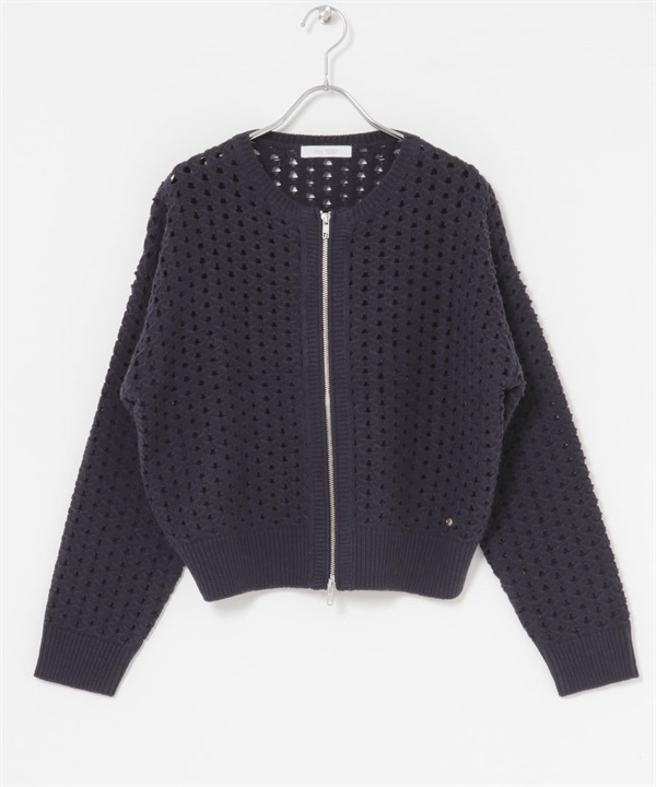 F by ROSSO 鏤空織紋拉鍊開襟衫(藏青色-FREE-NAVY)