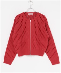 F by ROSSO 鏤空織紋拉鍊開襟衫(紅色-FREE-RED)