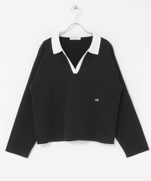 針織橄欖球衫(黑色-FREE-BLACK)