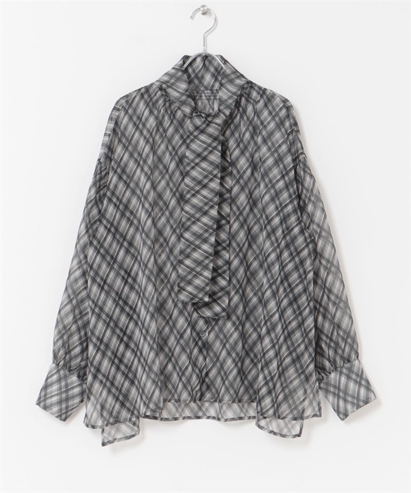 格紋領結寬鬆罩衫(黑色格紋-FREE-其他黑色)