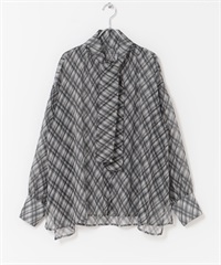 格紋領結寬鬆罩衫(黑色格紋-FREE-其他黑色)