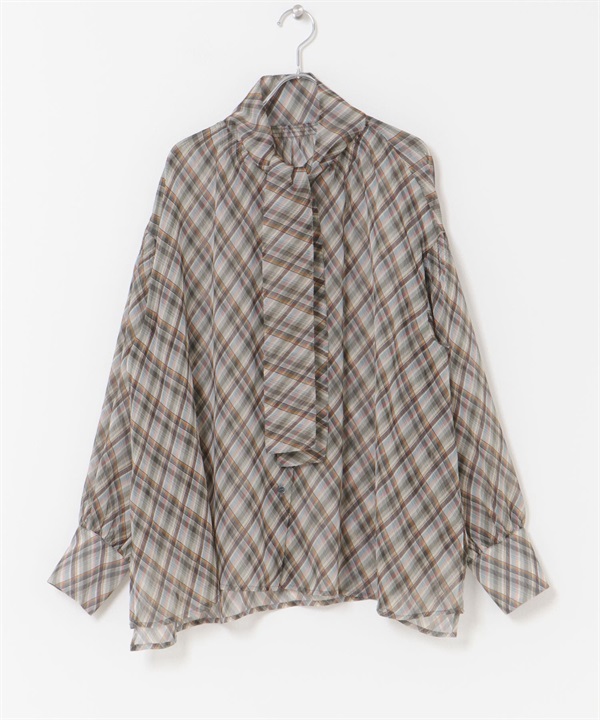 格紋領結寬鬆罩衫(棕色格紋-FREE-其他棕色)