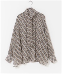 格紋領結寬鬆罩衫(棕色格紋-FREE-其他棕色)