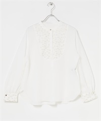 可水洗花樣刺繡蕾絲罩衫(米白色-FREE-OFF WHITE)