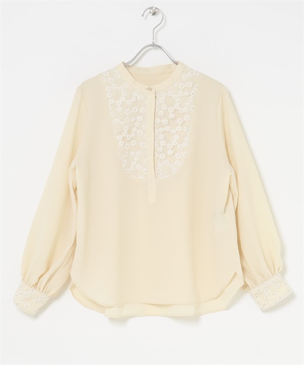 可水洗花樣刺繡蕾絲罩衫(奶油色-FREE-其他膚色)