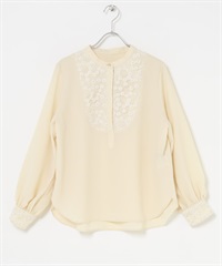 可水洗花樣刺繡蕾絲罩衫(奶油色-FREE-其他膚色)