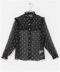 花樣刺繡荷葉領罩衫(黑色-FREE-BLACK)