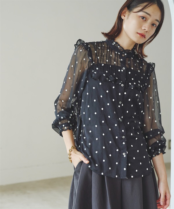 花樣刺繡荷葉領罩衫