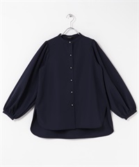 立領蓬袖襯衫(藏青色-FREE-NAVY)