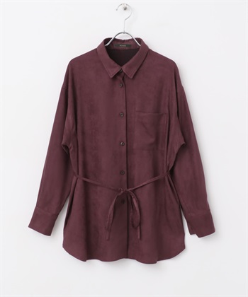 日本製蜜桃絨長版襯衫(酒紅色-FREE-其他紅色)