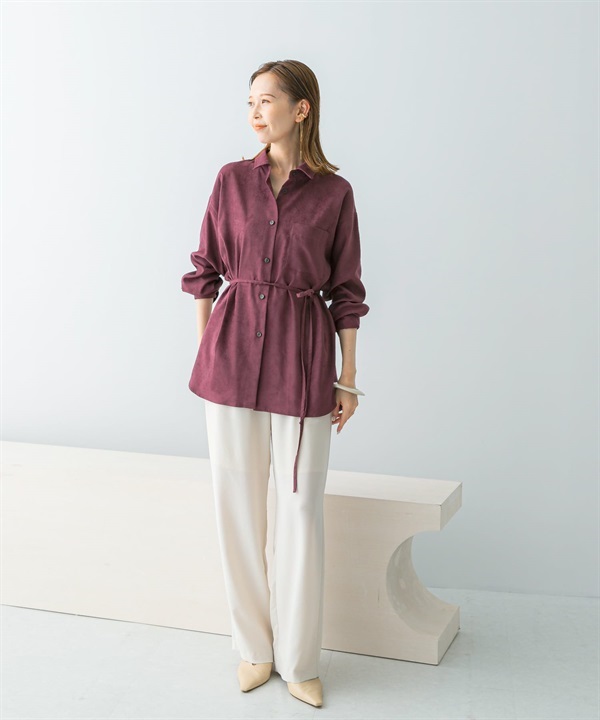 日本製蜜桃絨長版襯衫