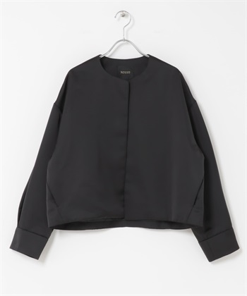 霧面緞紋無領夾克(黑色-FREE-BLACK)