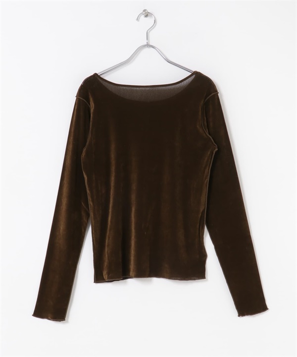 透膚絲絨縫線設計上衣(棕色-FREE-BROWN)