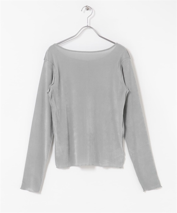 透膚絲絨縫線設計上衣(藍灰色-FREE-LIGHT BLUE)