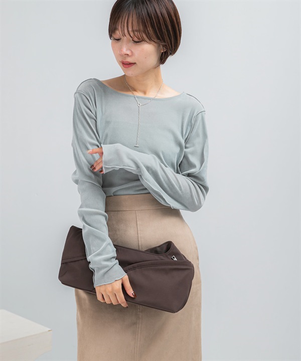 透膚絲絨縫線設計上衣