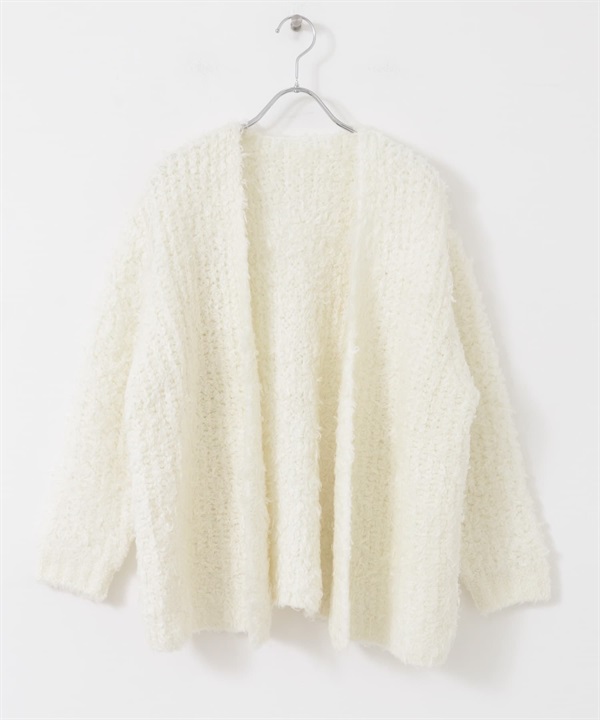 絨毛感開襟衫(米色-FREE-OFF WHITE)