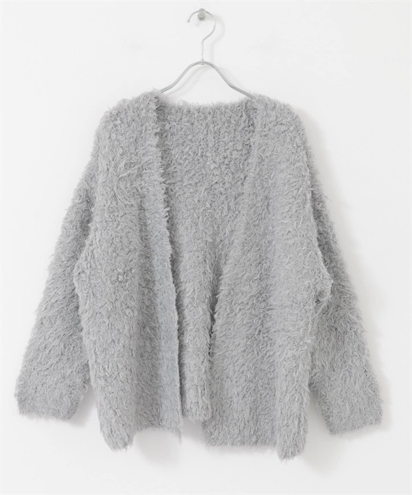 絨毛感開襟衫(灰色-FREE-GRAY)
