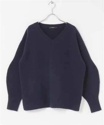 羊毛混喀什米爾V領針織衫(藏青色-FREE-NAVY)