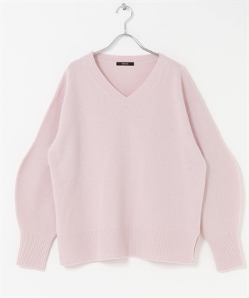 羊毛混喀什米爾V領針織衫(粉紅色-FREE-PINK)