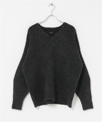 V領弧形袖針織衫(炭灰色-FREE-CHARCOAL GRAY)