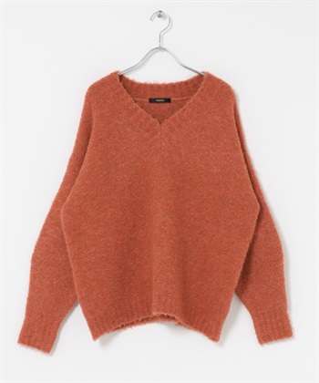 V領弧形袖針織衫(珊瑚粉-FREE-其他粉色)