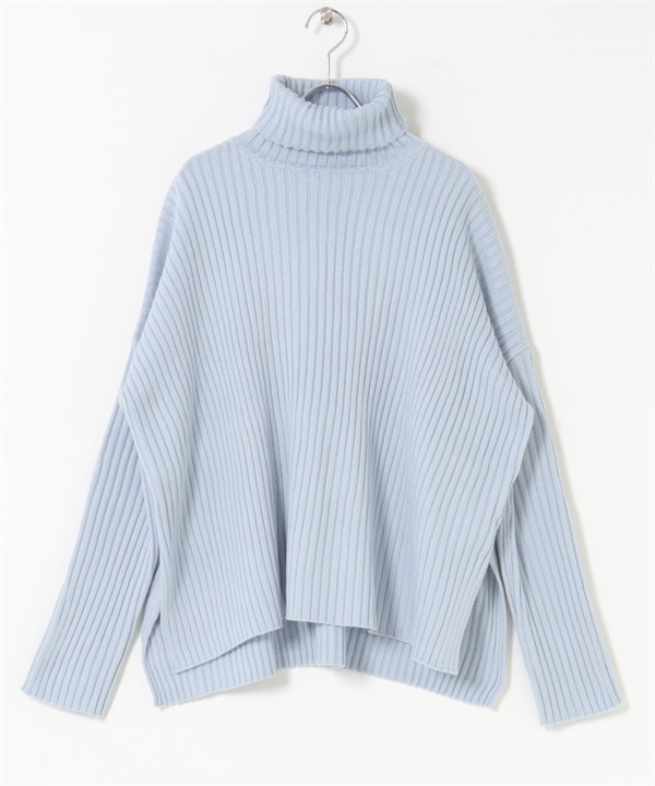 可機洗寬羅紋針織衫(淺藍色-FREE-LIGHT BLUE)
