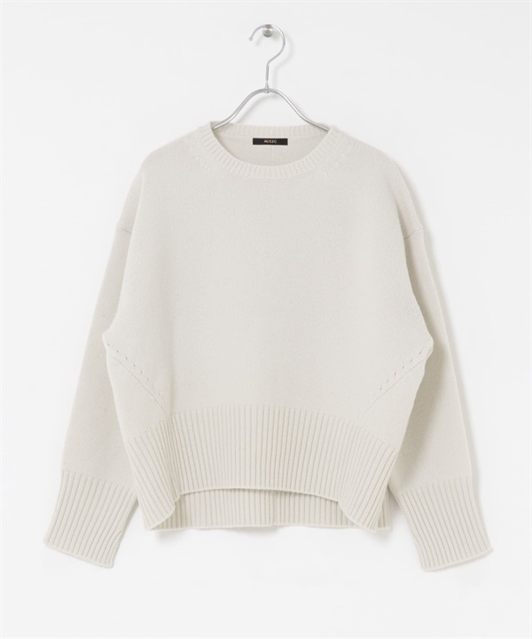 精紡羊毛背面縫線設計針織衫(珍珠白色-FREE-其他白色)