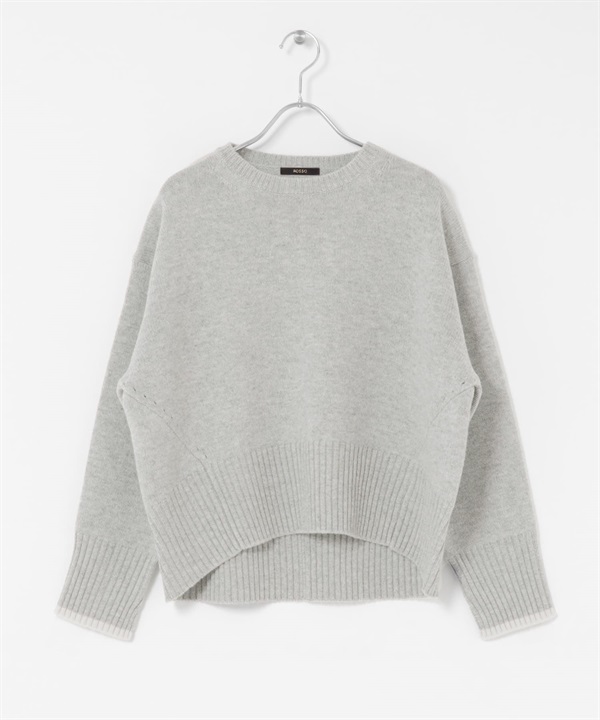精紡羊毛背面縫線設計針織衫(灰色x白色-FREE-GRAY)