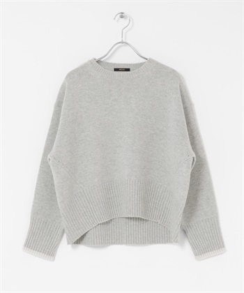 精紡羊毛背面縫線設計針織衫(灰色x白色-FREE-GRAY)