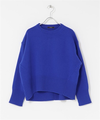 精紡羊毛背面縫線設計針織衫(寶藍色-FREE-ROYAL BLUE)
