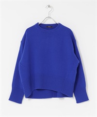 精紡羊毛背面縫線設計針織衫(寶藍色-FREE-ROYAL BLUE)