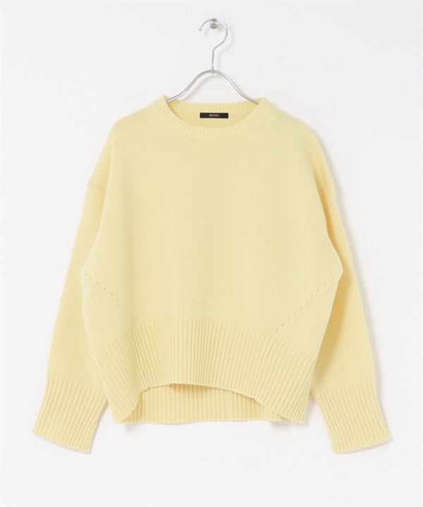 精紡羊毛背面縫線設計針織衫(檸檬黃-FREE-其他黃色)