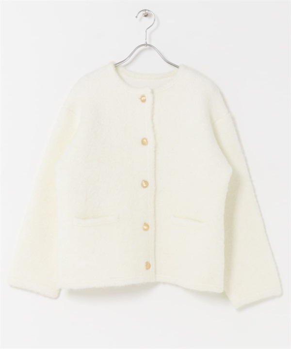 混羊毛圈圈紗針織外套(米白色-FREE-OFF WHITE)