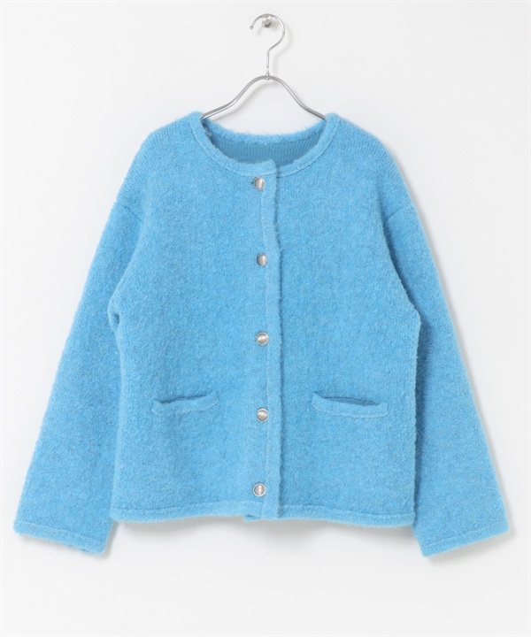 混羊毛圈圈紗針織外套(藍色-FREE-BLUE)