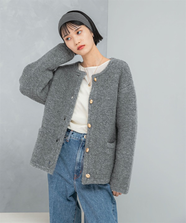 混羊毛圈圈紗針織外套